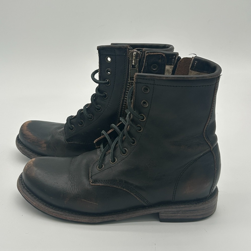 Freebird by Steven Manchester Black Leather Combat Boots Womens 8 Lace Up Zip - Picture 3 of 8